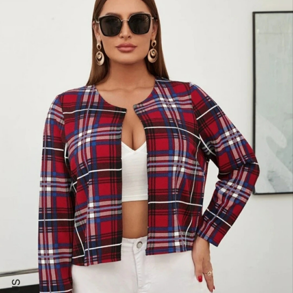 SHEIN Red and Blue Plaid Blazer